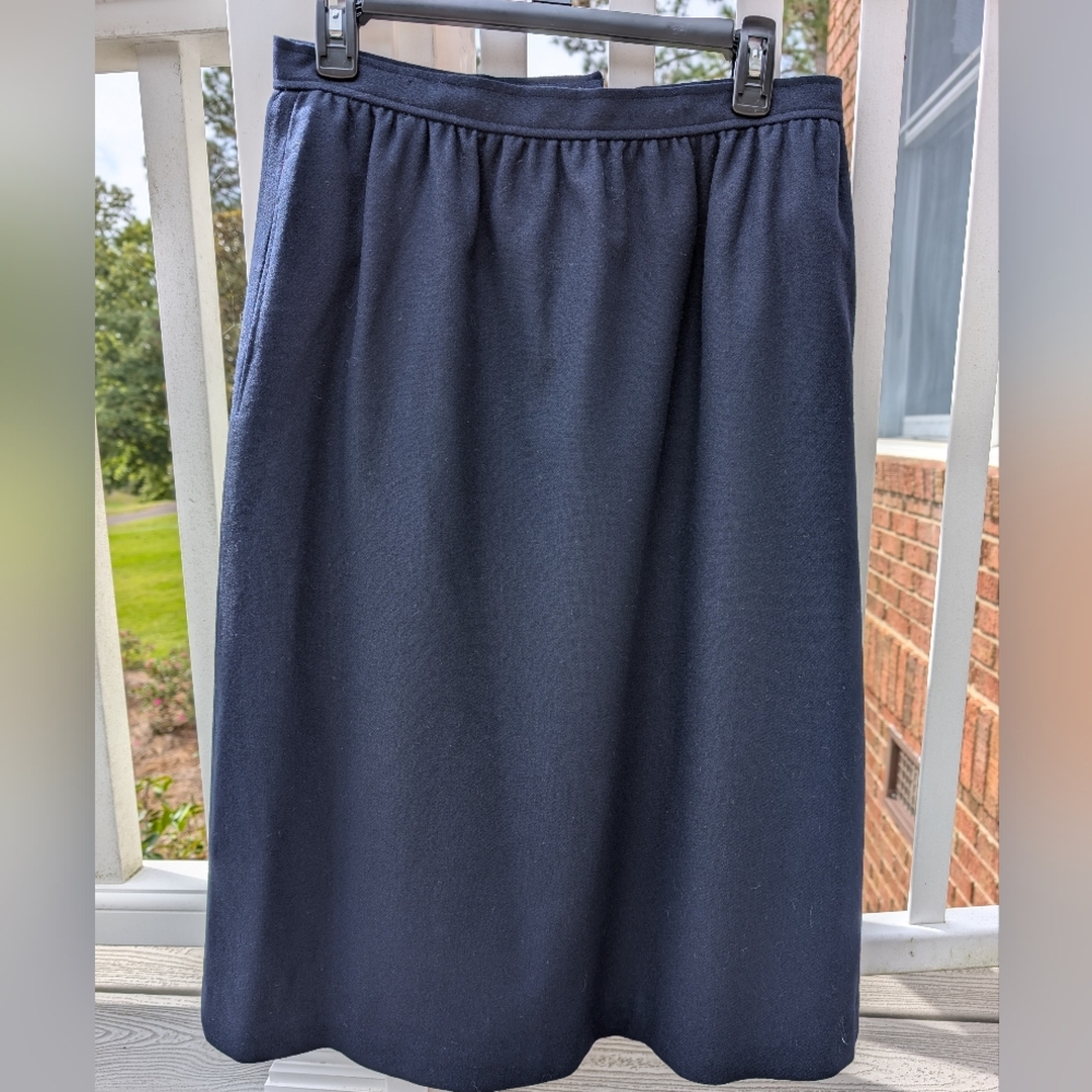 Vtg Made In USA Evan Picone Navy Blue Wool Skirt